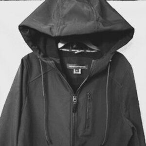 French Connection brand black mid-weight hooded all-weather outerwear NWT Size M
